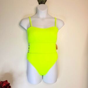 Hilinker  Neon Yellow Ribbed Swimsuit.  Size medium